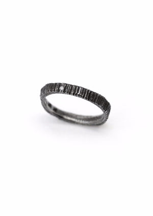 'Woodring No. 1' Oxidized Silver Ring with Diamond